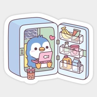 Cute Penguin Chilling In Fridge Sticker